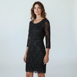 STANLEY PLATOS & MARTIN ROSS | Vintage Black Beaded Silk Rayon Midi Dress size 8